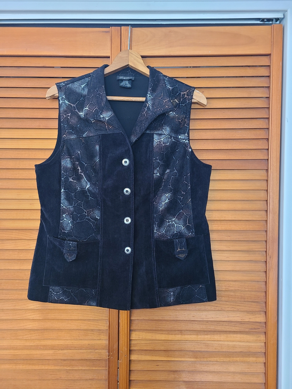 Women's Black Suede & Metallic Patterned Vest
